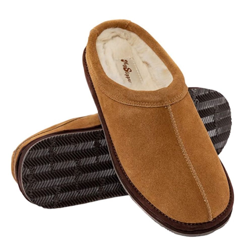 Mypillow Myslipper Men's Leather Uppers Faux Fur Lining Size 9